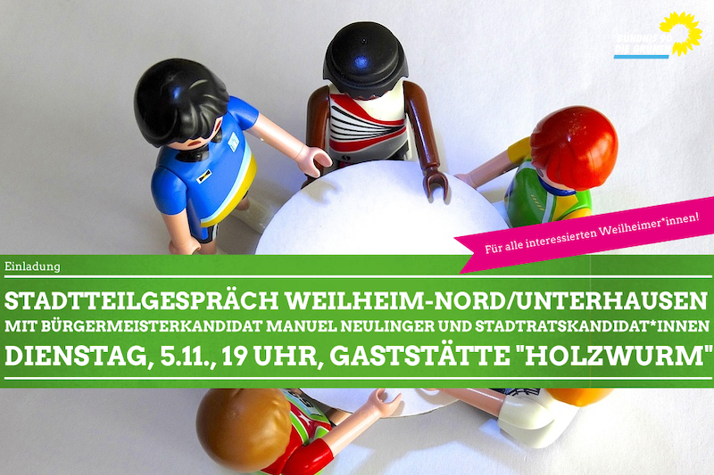 Stadtteilgespräch Weilheim-Nord/Unterhausen 5.11.2019 19 Uhr Gaststätte Holzwurm